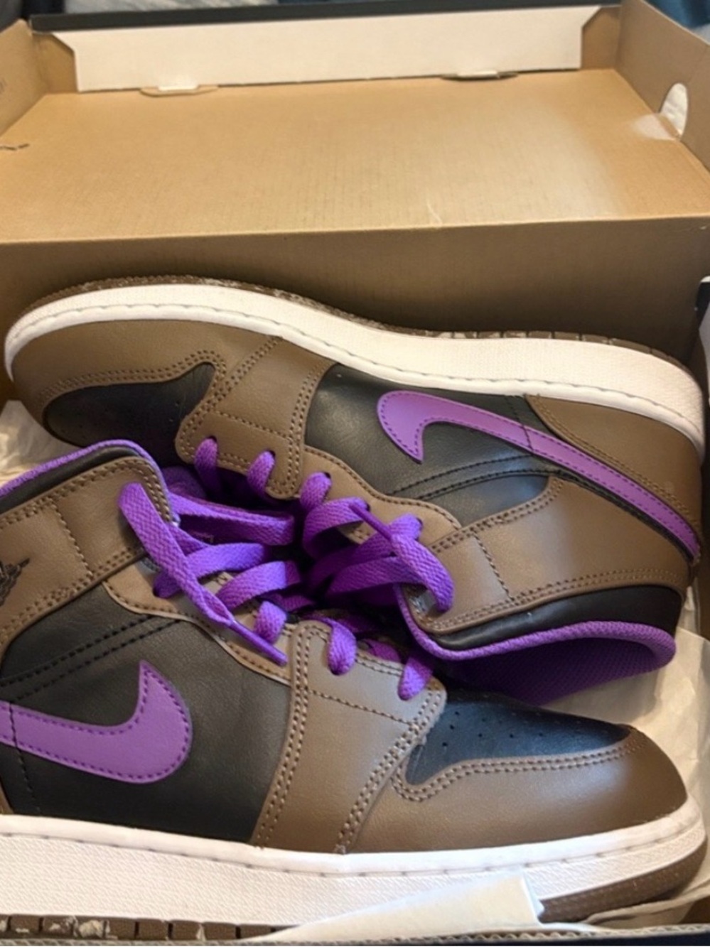 Nike Jordan Brown Black Sneakers with Purple Accents